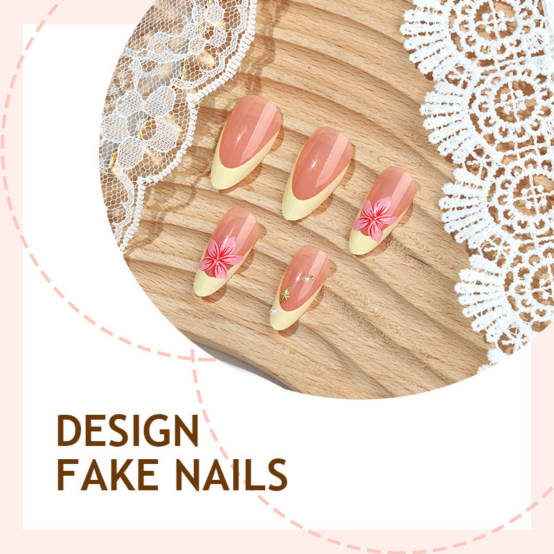 3D Flower French Manicure Nails Pearl Glitter Decoration