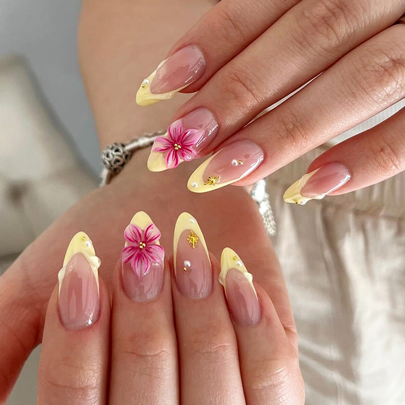 3D Flower French Manicure Nails Pearl Glitter Decoration